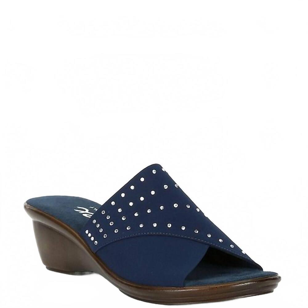 NEW ONEX women's nori rhinestone elastic wedge sandals in navy
